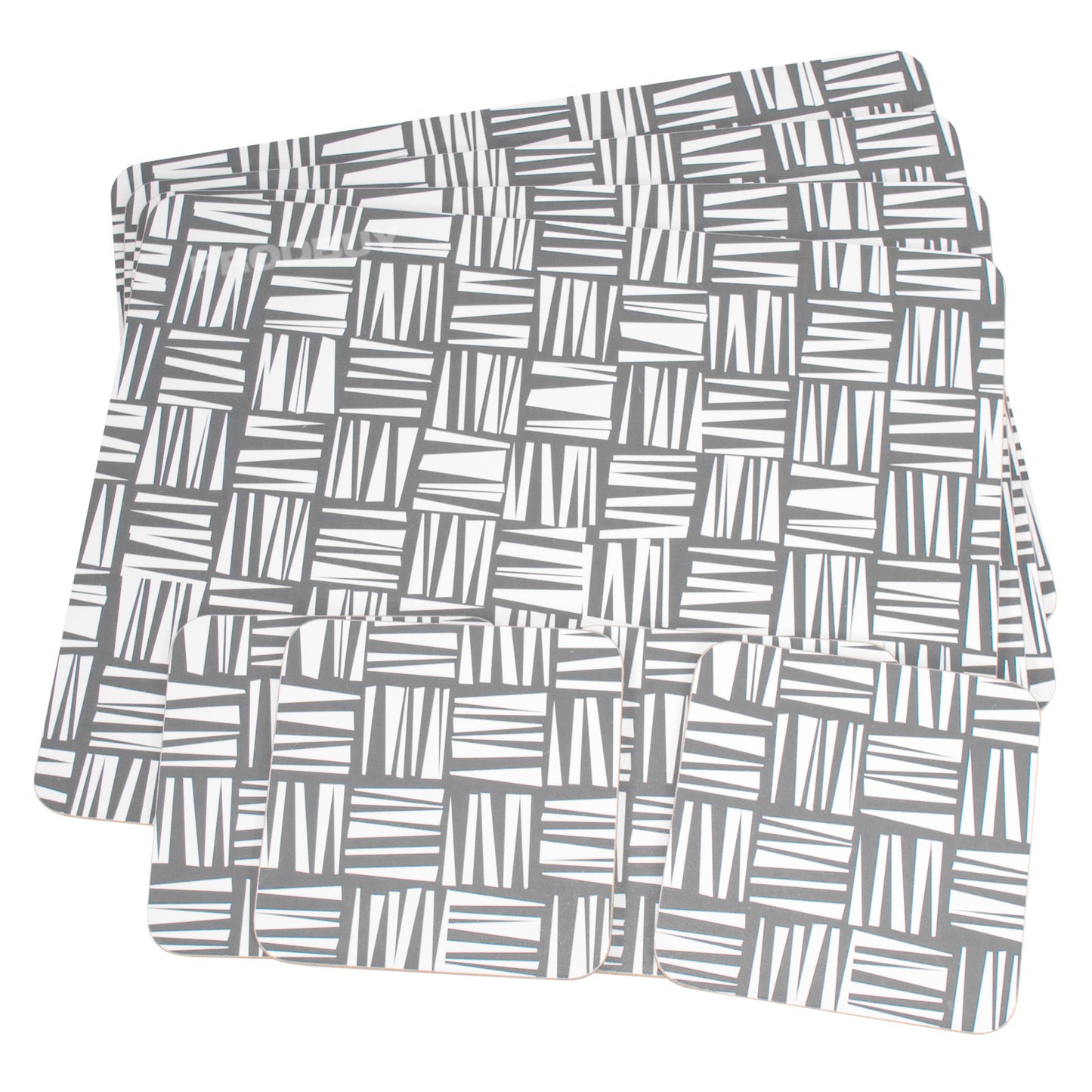 Set of Grey Geometric 4 Placemats & 4 Coasters