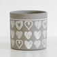 Grey Scribble Hearts Small 13cm Ceramic Round Indoor Plant Pot