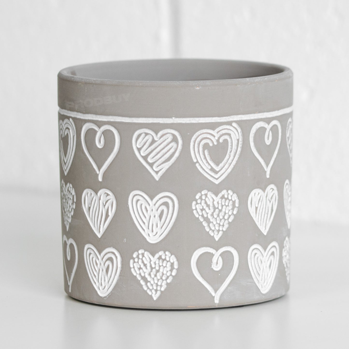 Grey Scribble Hearts Small 13cm Ceramic Round Indoor Plant Pot