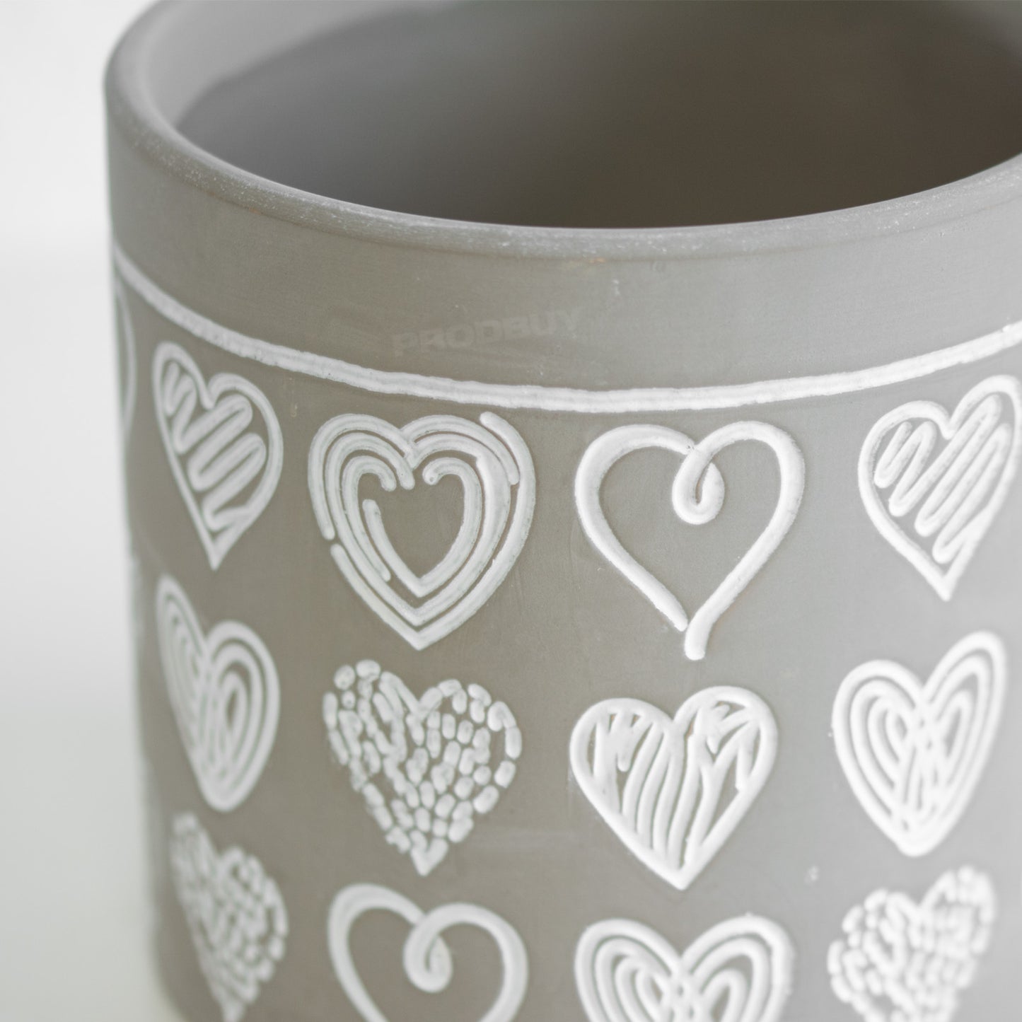 Grey Scribble Hearts Small 13cm Ceramic Round Indoor Plant Pot