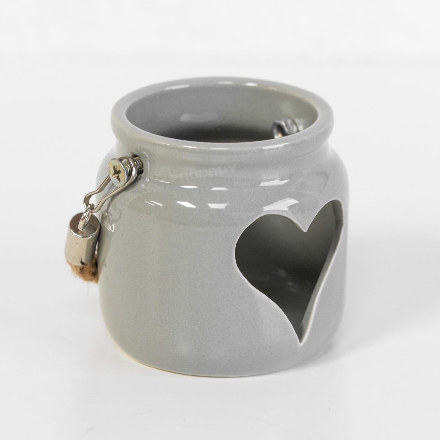 Grey Heart Ceramic Tea Light Candle Holder with Rope Handle