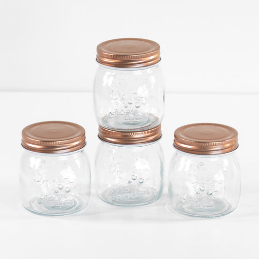 Set of 4 Small Glass Container Jars with Airtight Copper Lids 260ml