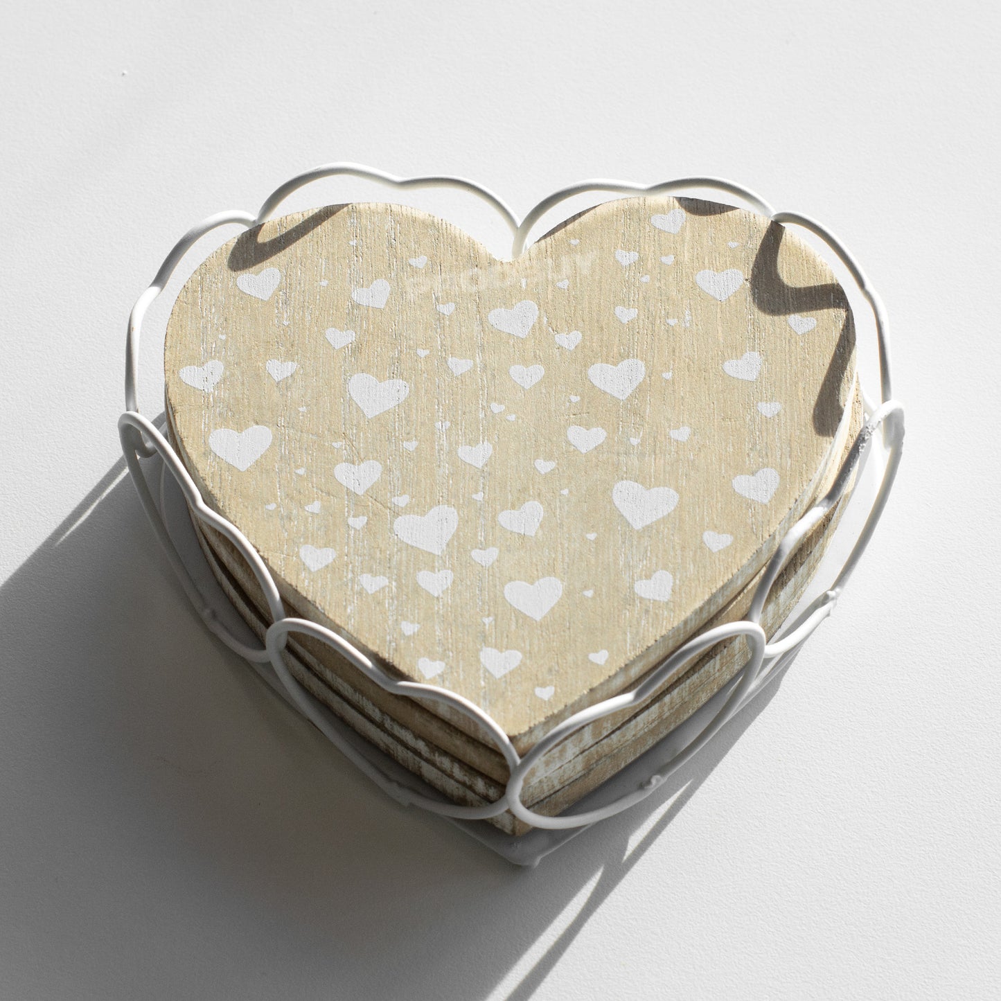 Set of 4 Heart Shape Wooden Drinks Coasters with Holder