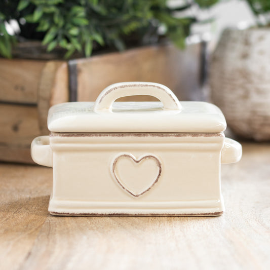 Heart Pattern Cream Ceramic Butter Dish with Lid