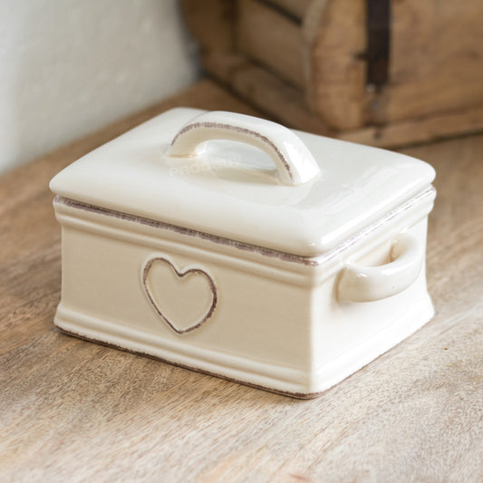 Heart Pattern Cream Ceramic Butter Dish with Lid