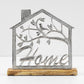 Silver Metal House Shaped "Home" Decoration with Mango Wood Base