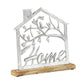 Silver Metal House Shaped "Home" Decoration with Mango Wood Base