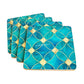 Set of 4 Cork Place Mats and Coasters - Art Deco Floral Gold Edge design