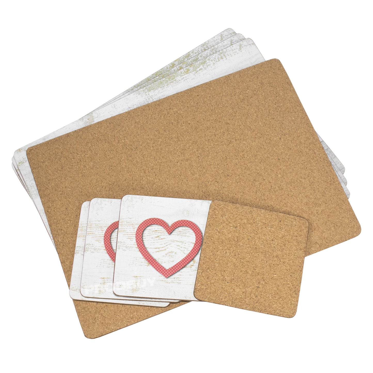 Set of 4 Placemats & Coasters with 'Home' Heart Design