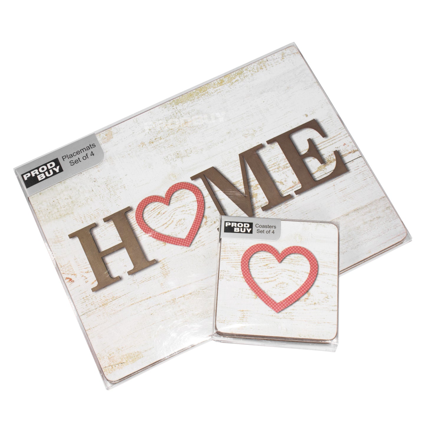 Set of 4 Placemats & Coasters with 'Home' Heart Design