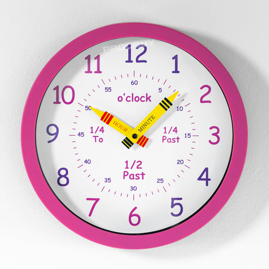 Round Pink Plastic Childrens Learning Plastic Wall Clock