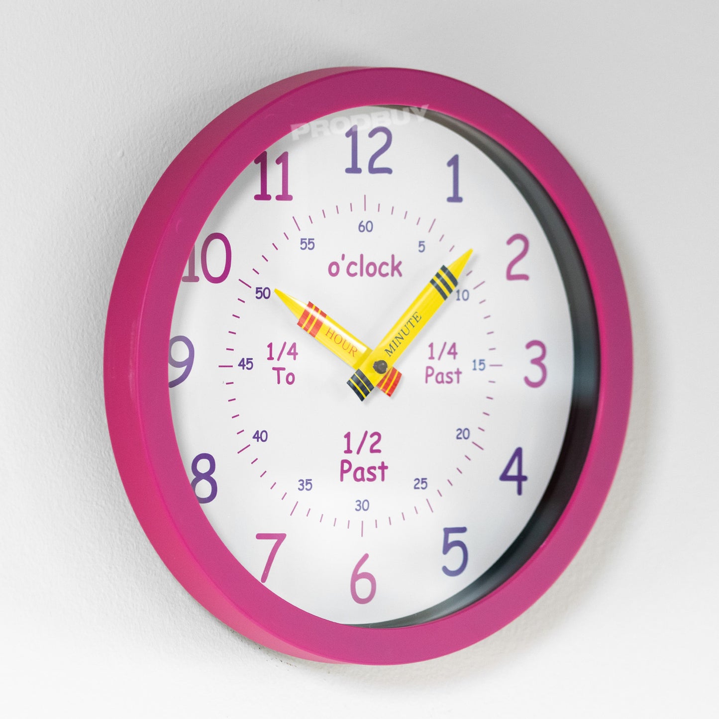 Round Pink Plastic Childrens Learning Plastic Wall Clock