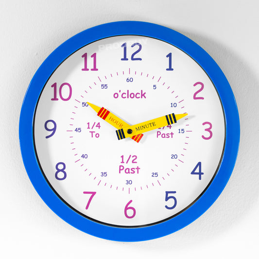 Round Blue Plastic Childrens Learning Plastic Wall Clock