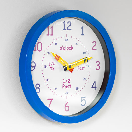 Round Blue Plastic Childrens Learning Plastic Wall Clock