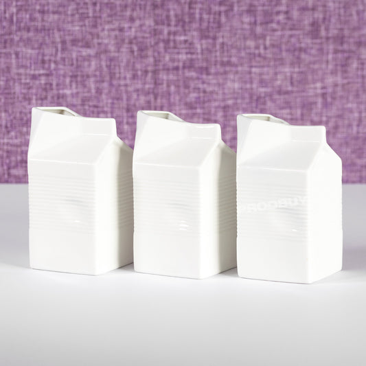 Set of 3 x 500ml Porcelain Milk Carton Serving Jugs