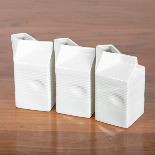 Set of 3 x 500ml Porcelain Milk Carton Serving Jugs