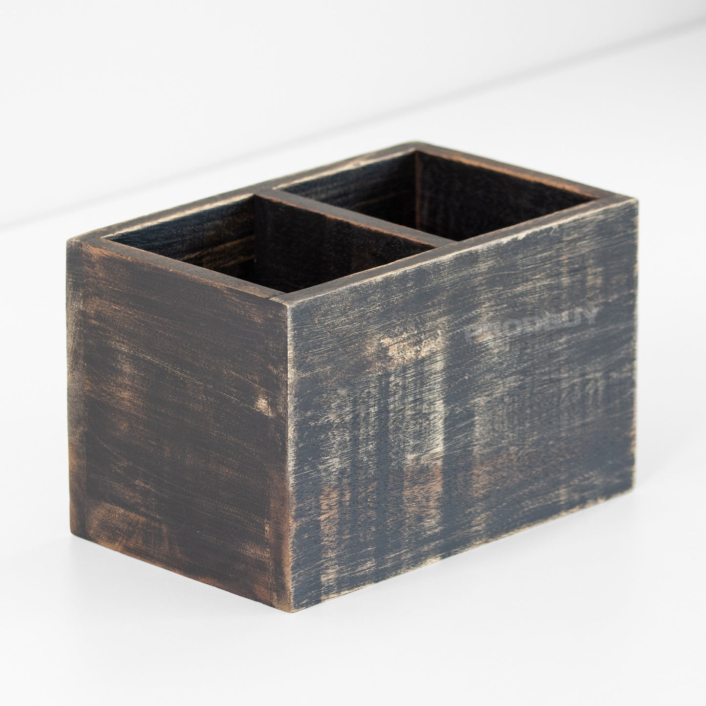 Dark Brown Wooden Cutlery Utensil Storage Caddy