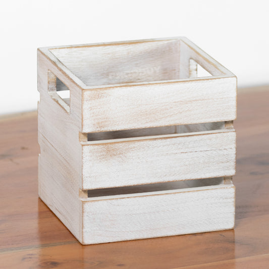 Brown White Washed Wooden Crate Storage Pot