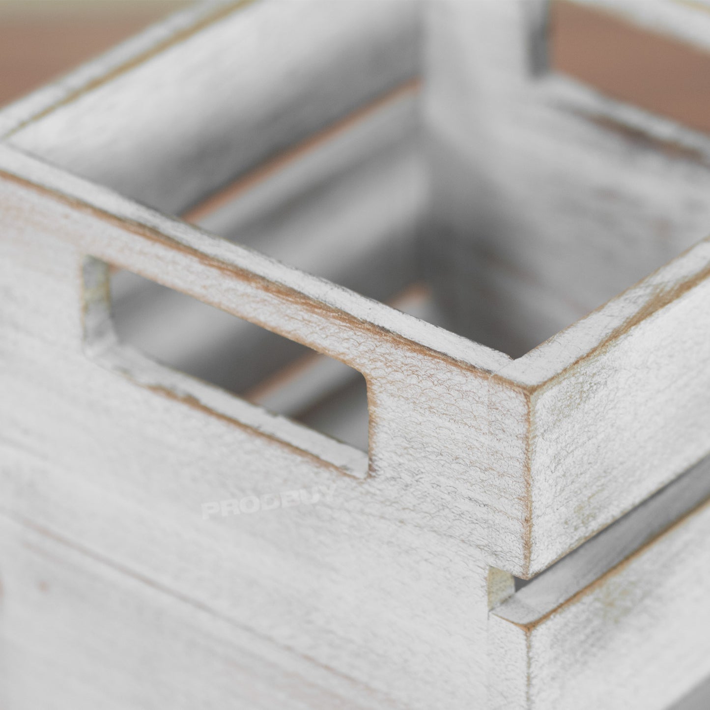 Brown White Washed Wooden Crate Storage Pot