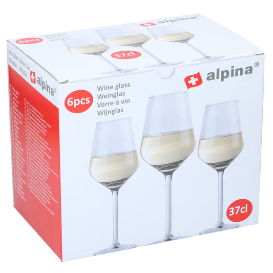 Set of 6 Alpina Branded 37cl Medium Wine Glasses