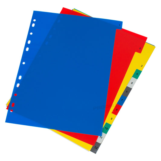 Multicolour A4 Numbered 1-12 Index Dividers