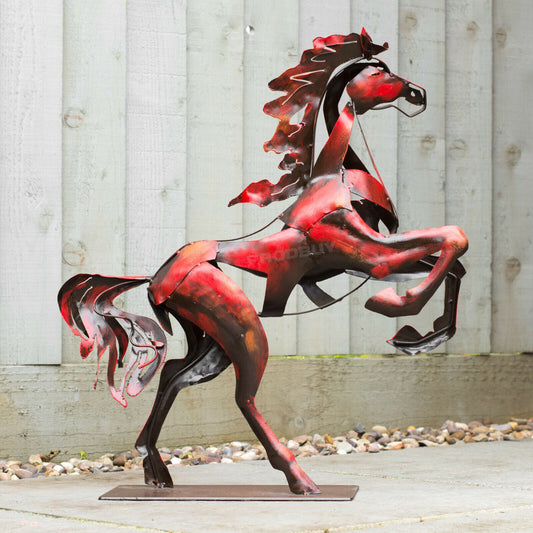 Proud Stallion Metal Sculpture Rearing Horse Large 64cm Ornament
