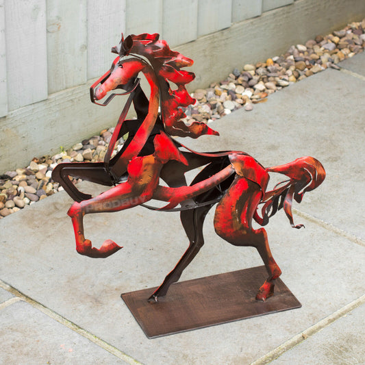 Proud Stallion Metal Sculpture Rearing Horse Large 64cm Ornament