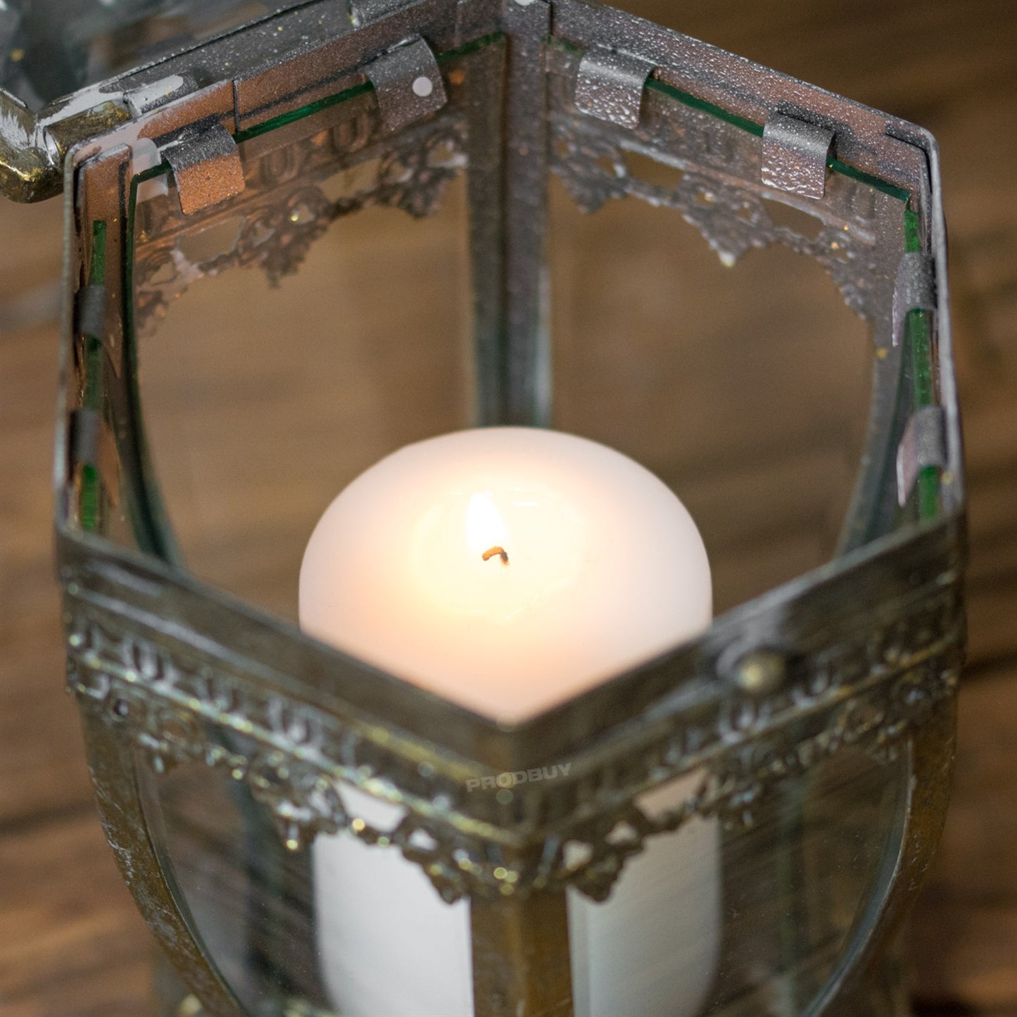 Rustic Metal & Glass Candle Lantern Hurricane Lamp