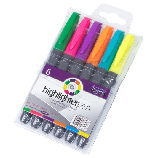 Pack of 6 ProScribe Assorted Highlighter Pens