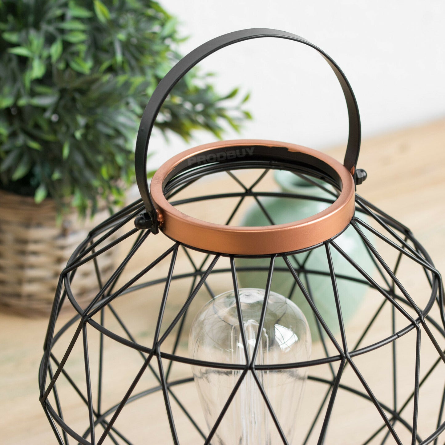 Black & Copper LED Table Lantern Lamp