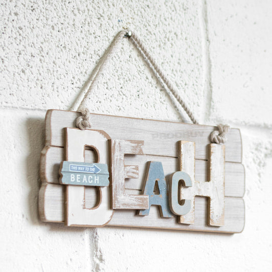 "This Way To The Beach" Wooden Wall Art Coastal Decor