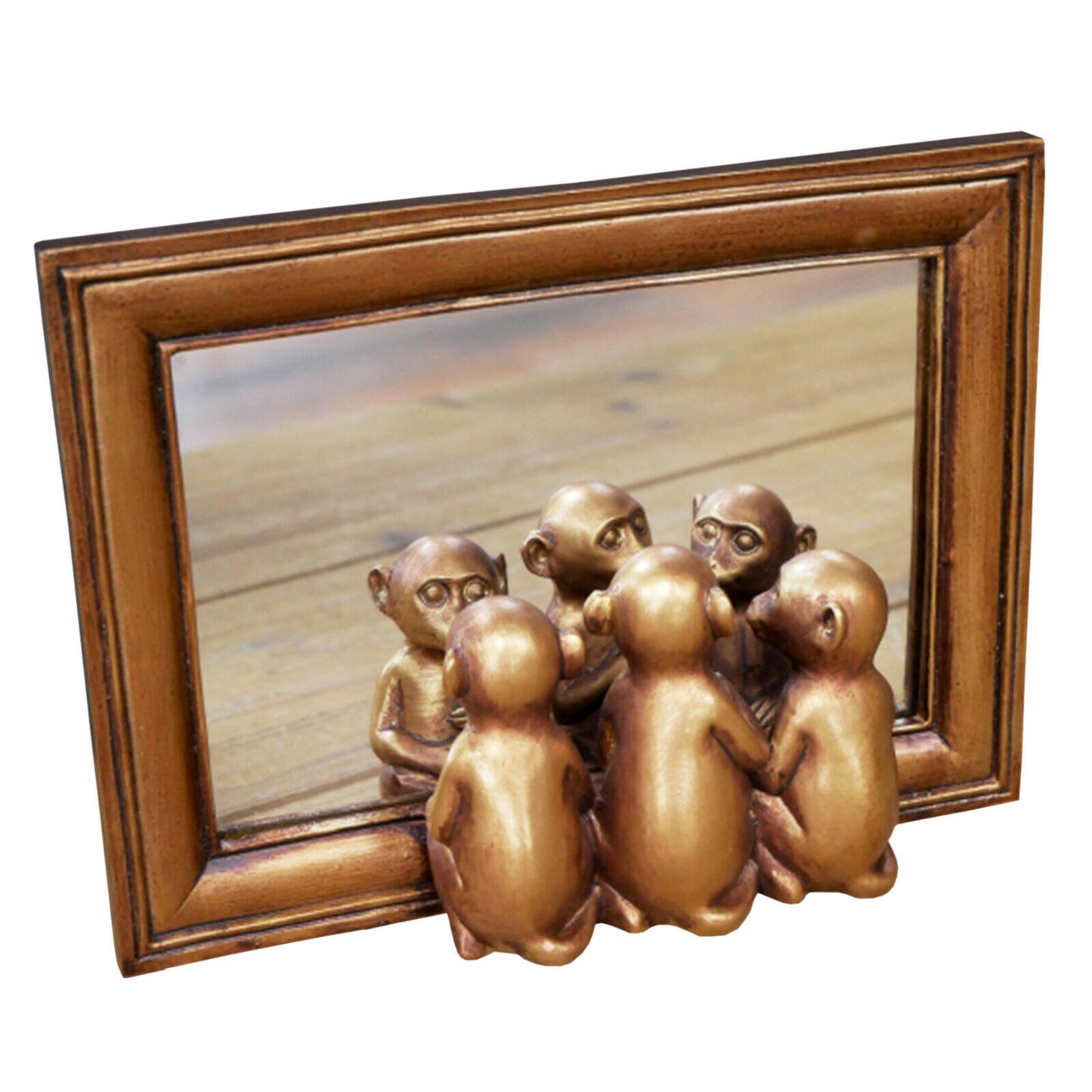 Distressed Copper Effect 3 Monkeys Small Rectangle Mirror Novelty Vanity