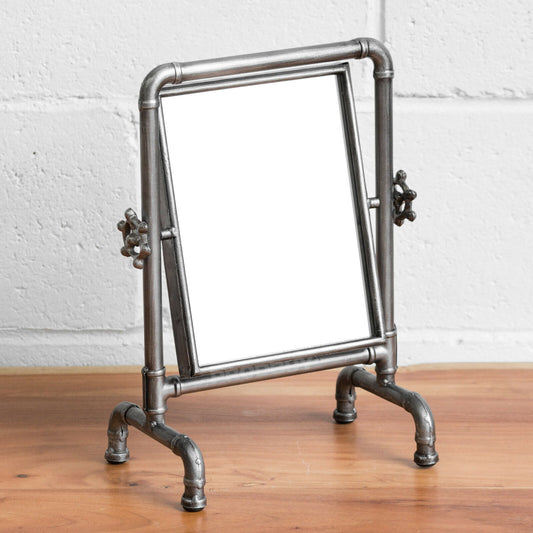 Steampunk Table Mirror Adjustable Tilting 38cm Pipe Design