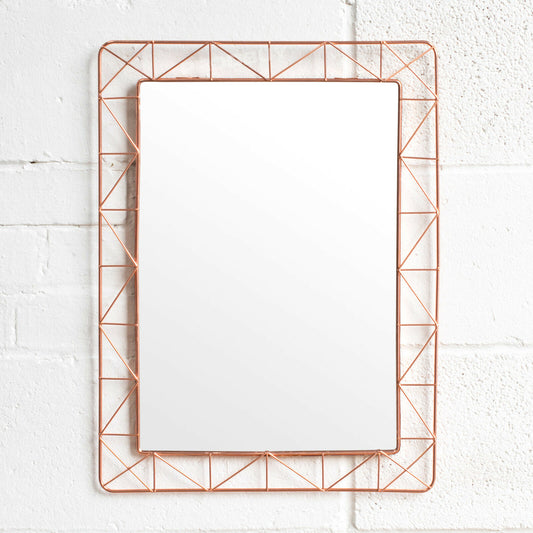 Copper Colour Metal Wall Mirror Large Rectangle 55cm