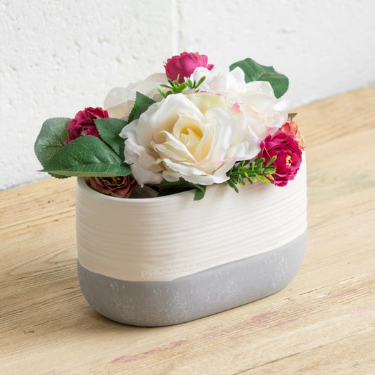 White & Grey 18cm Ceramic Herb Trough Plant Pot