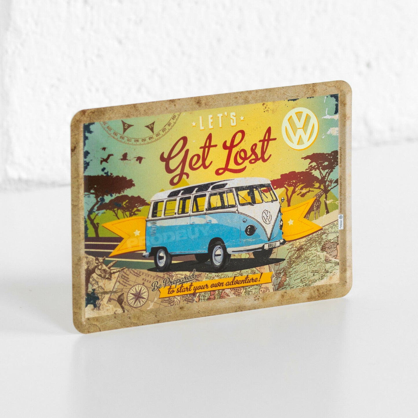 Small 'Let's Get Lost' VW Camper Van Metal Wall Sign