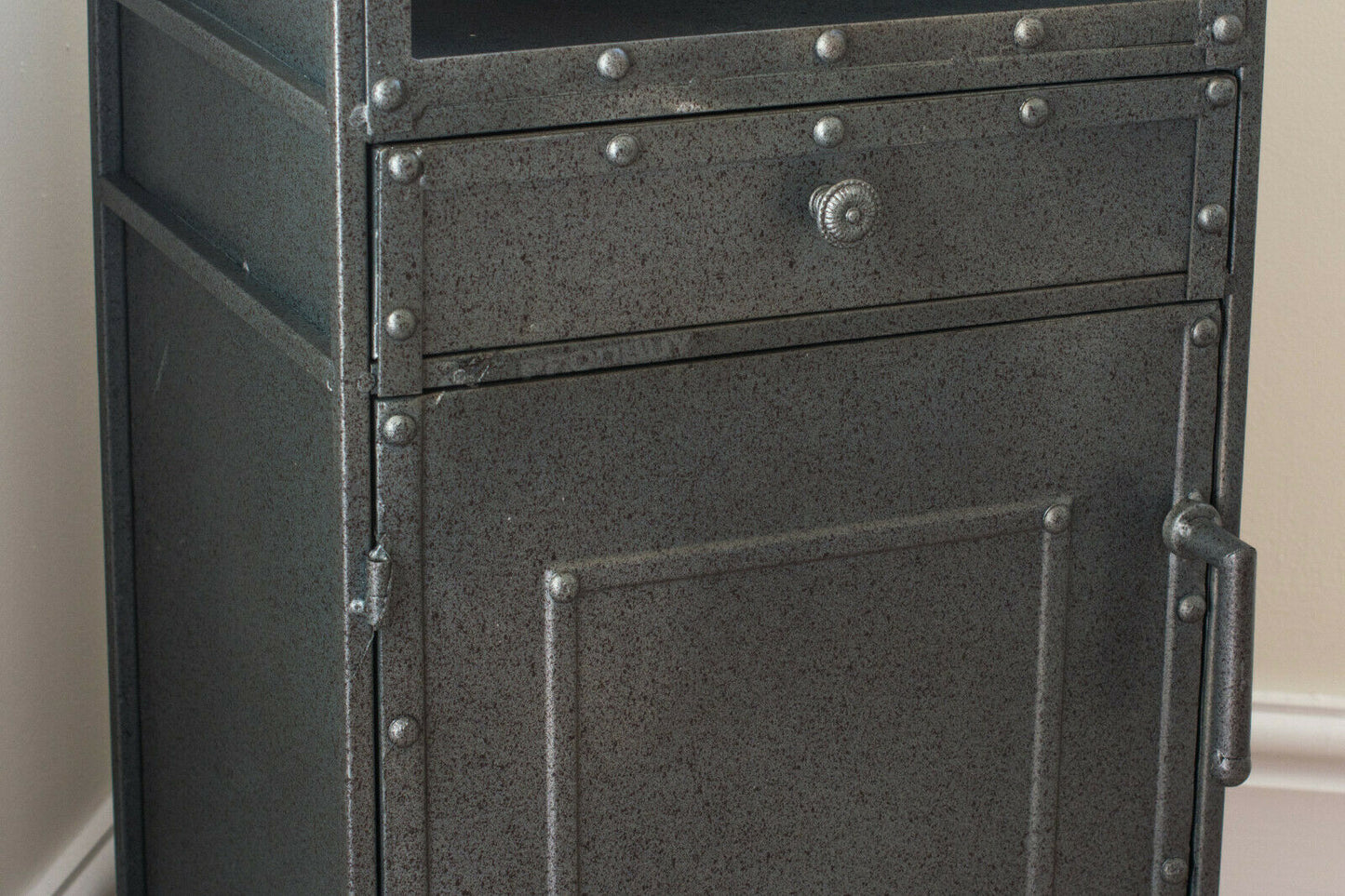 Vintage Industrial Style Grey Metal Bedside Storage Cabinet