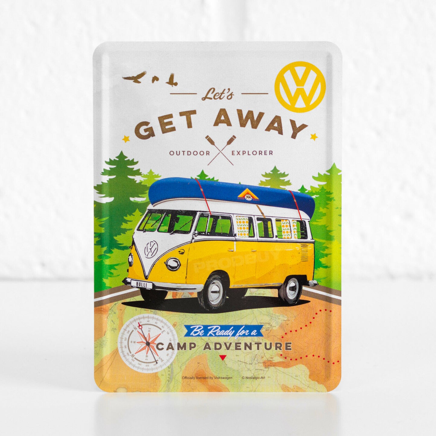 Small 'Let's Get Away' VW Camper Van Metal Wall Sign