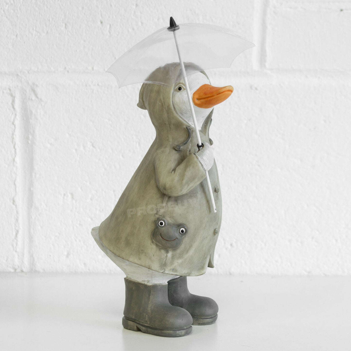 Set of 2 Ducks in Black Boots with Raincoats Umbrellas & Wellies