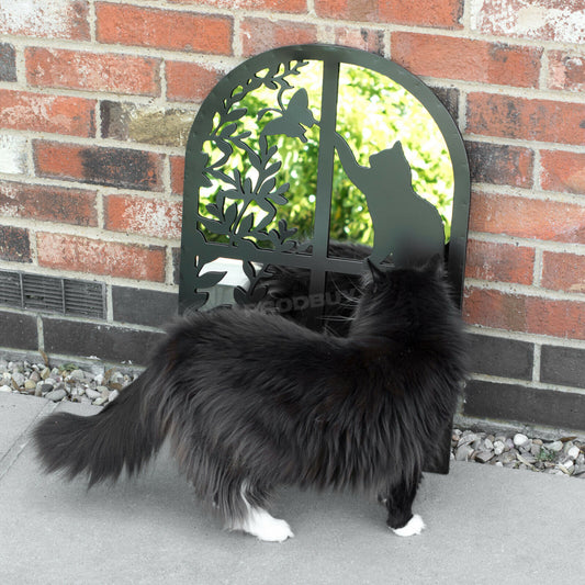 Cat 60cm Arch Black Metal Garden Mirror