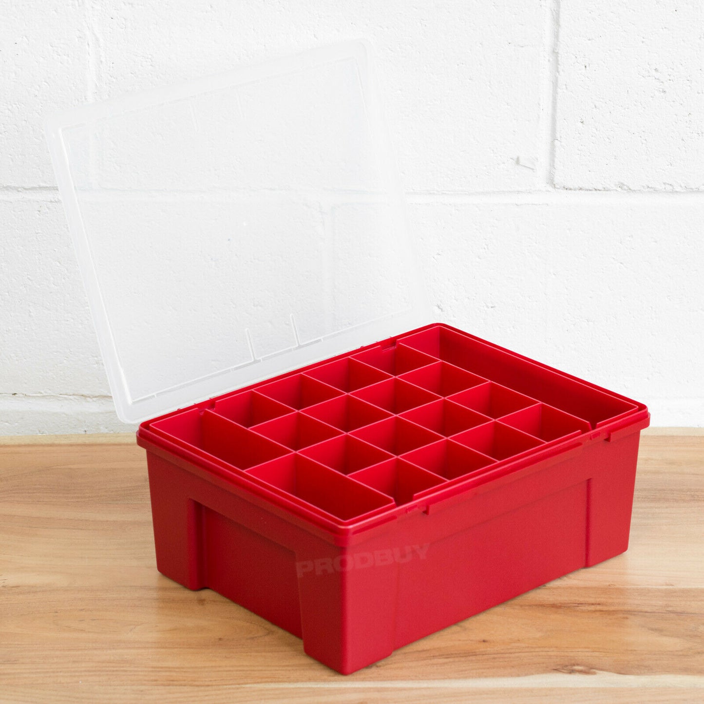 19 Part Rectangular Red Plastic Organiser Box Storage Caddy