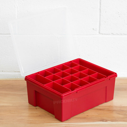 19 Part Rectangular Red Plastic Organiser Box Storage Caddy