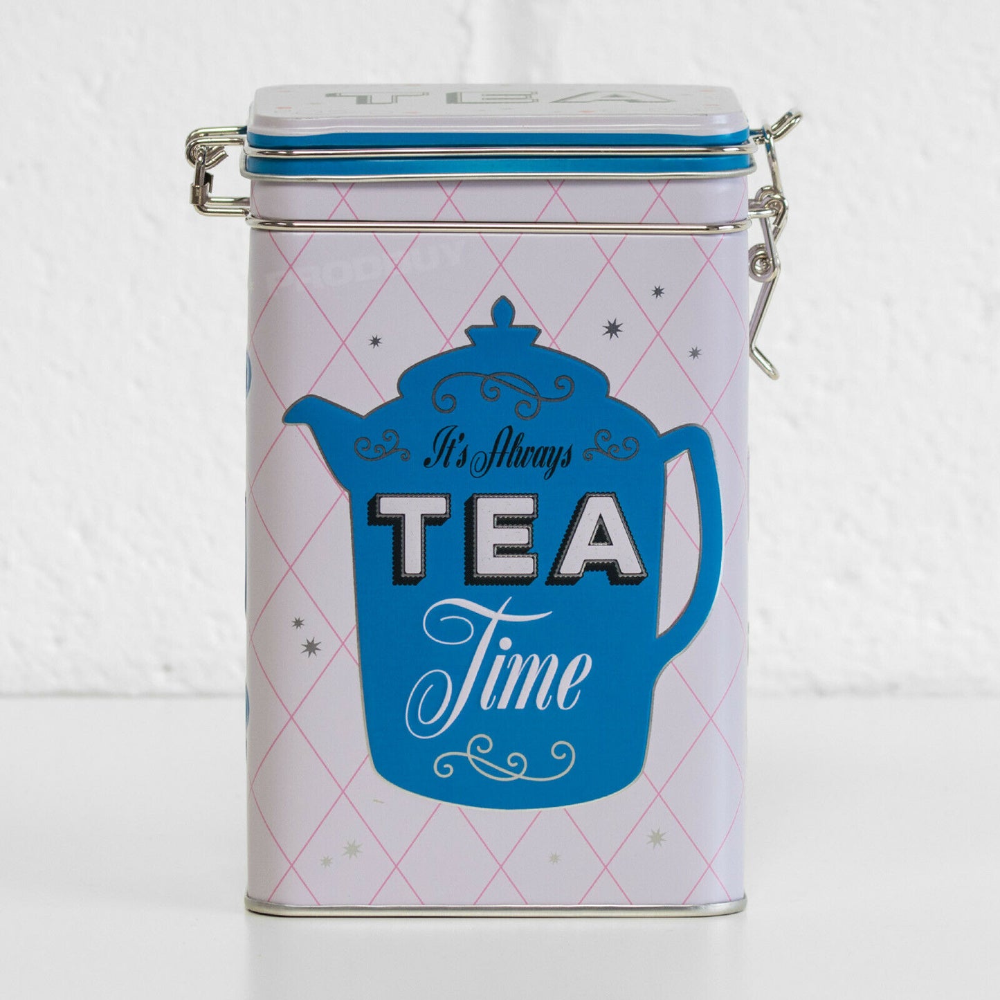 It's Always Tea Time Retro Clip Top 1.3 Litre Storage Tin