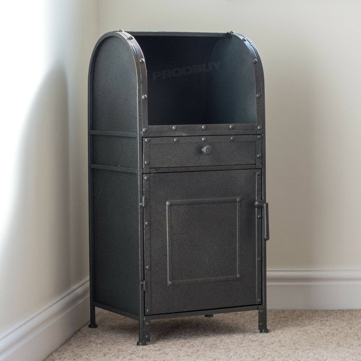 Vintage Industrial Style Grey Metal Bedside Storage Cabinet