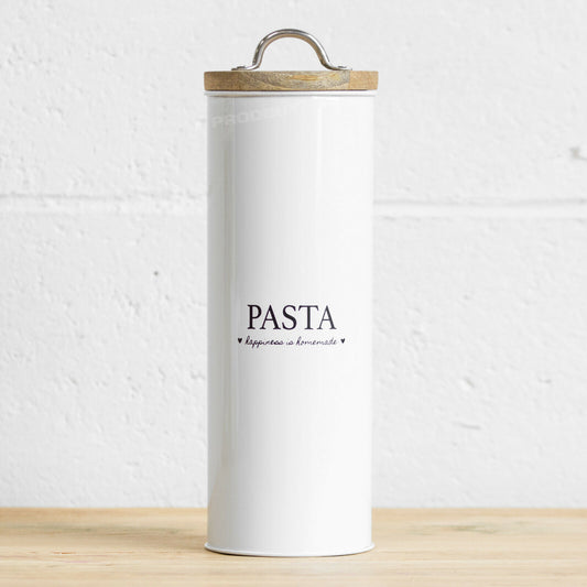 White Metal 'Pasta' Jar with Wooden Lid