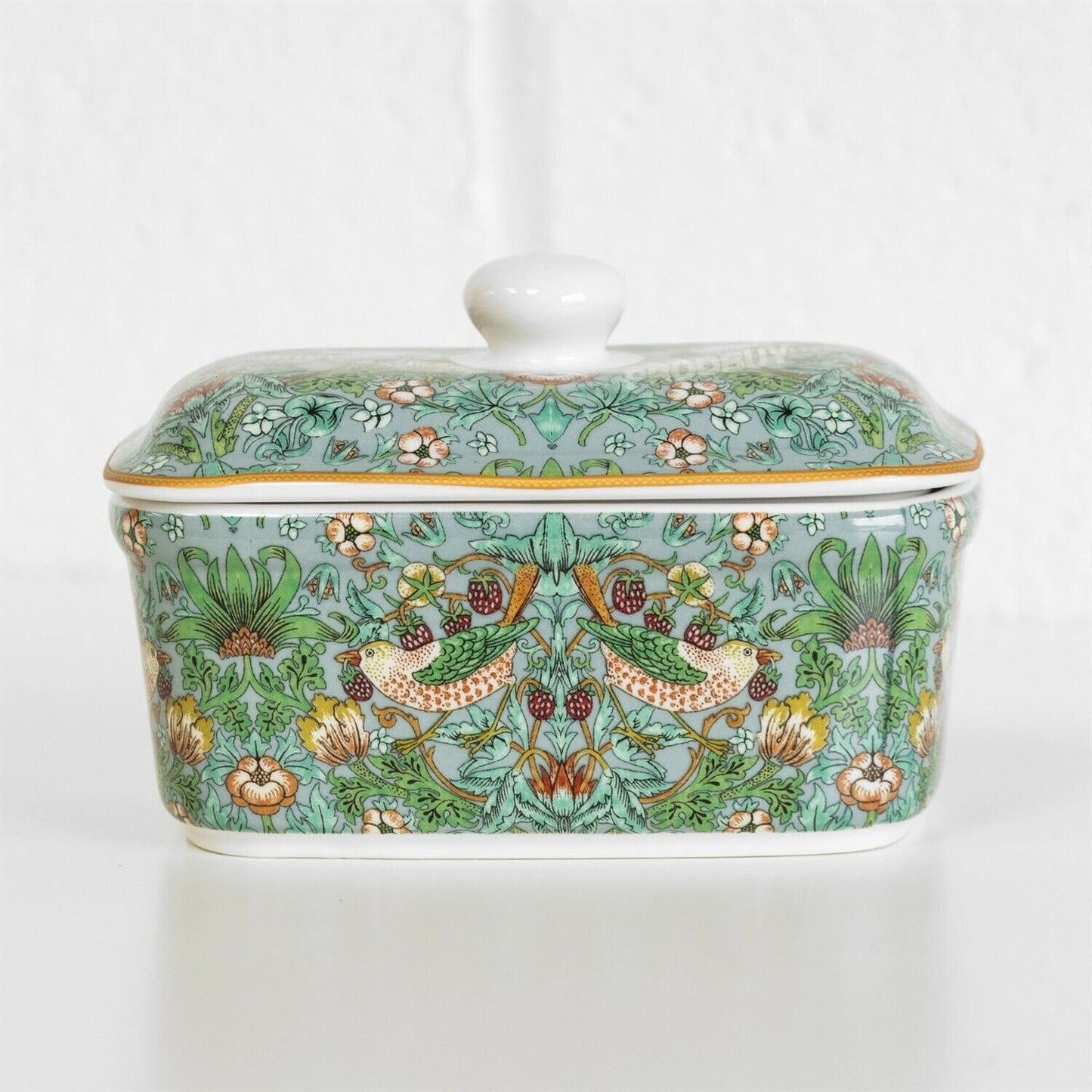 William Morris Teal Strawberry Thief Butter Dish