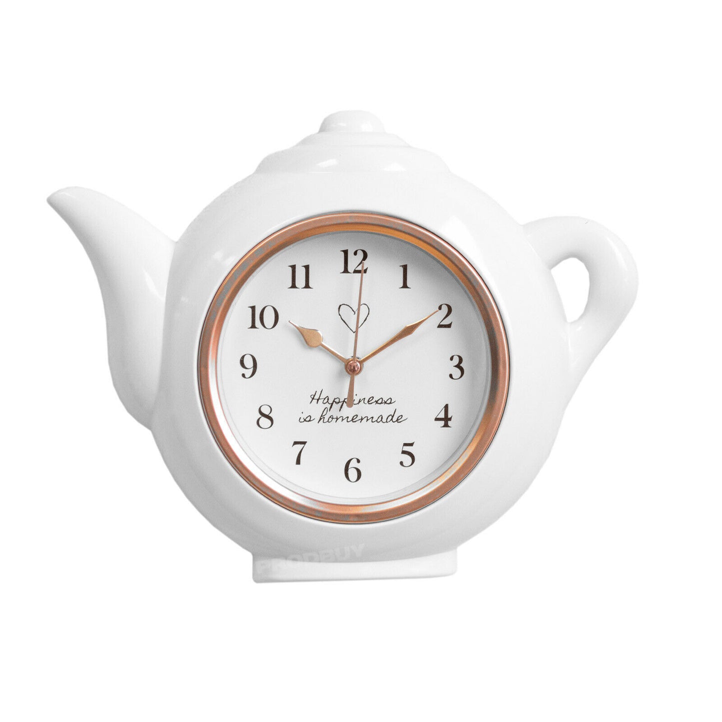 Teapot Shaped White & Copper Wall Clock
