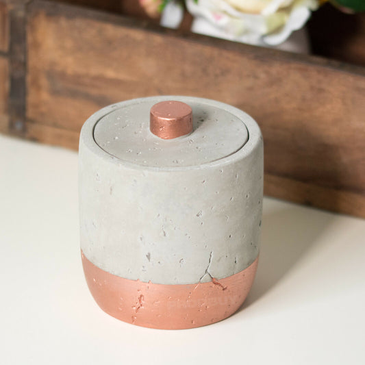 Grey & Copper Concrete Cotton Bud Jar