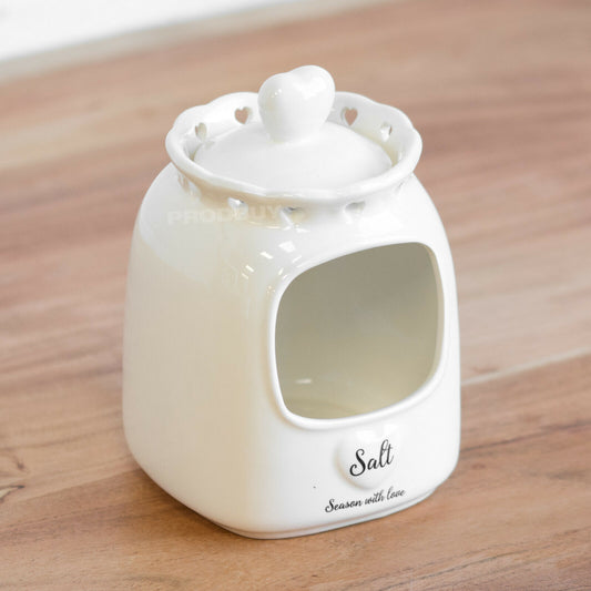 White Love Heart Salt Pig Kitchen Storage Jar