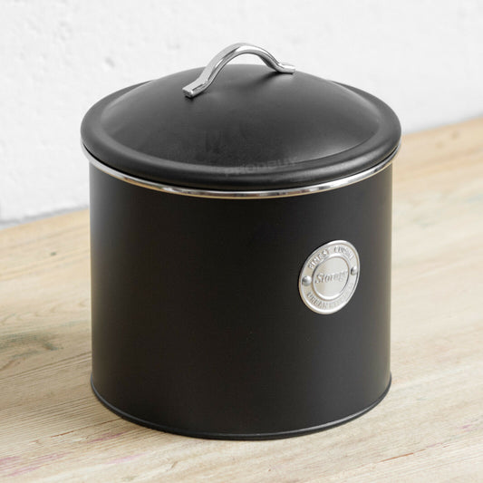 3.5 L Black Air Tight Storage Tin Canister Pasta Flour Biscuit Barrel Sweet Jar